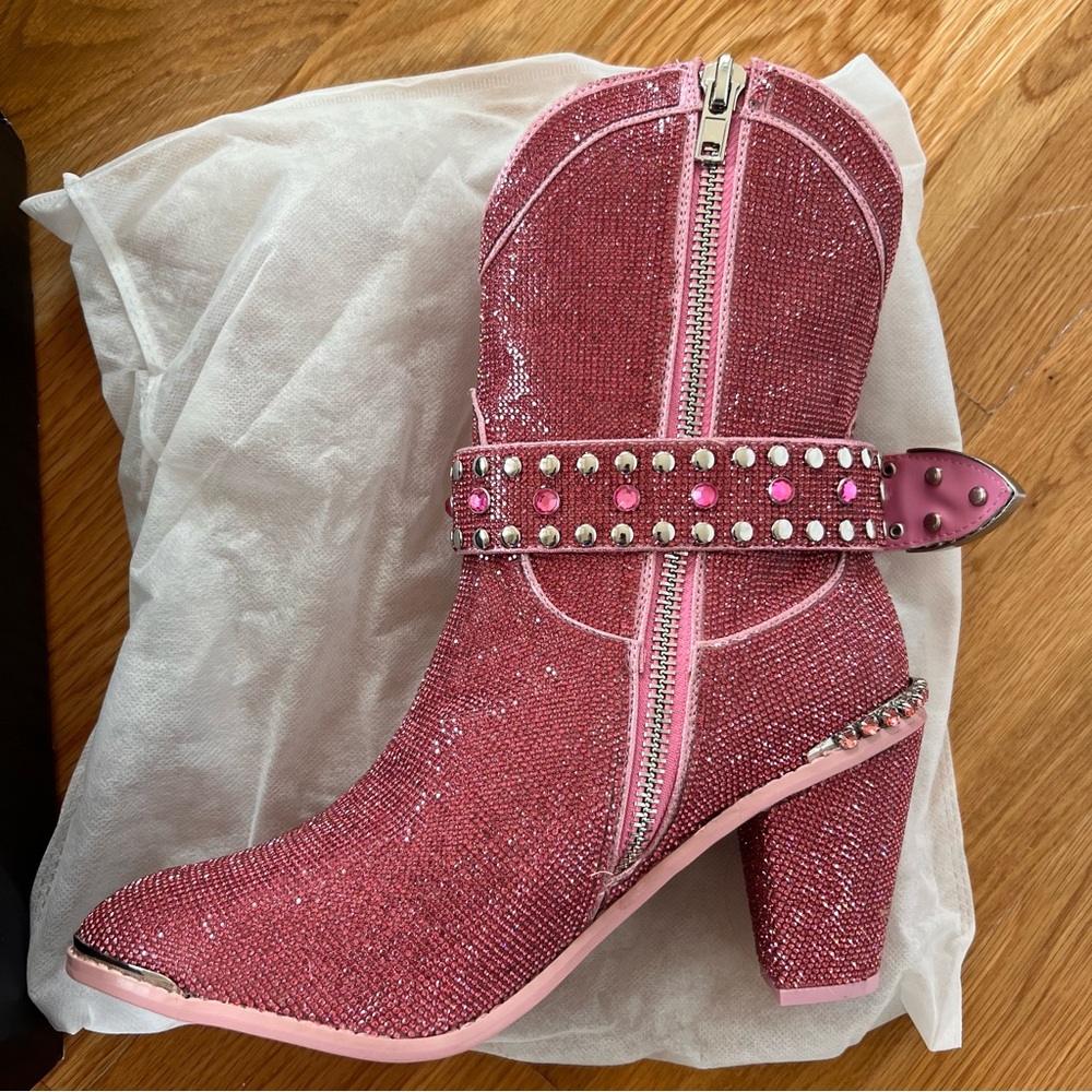 Club Exx Sheriff Shine Cowboy Boots - Pink Rhinestone
